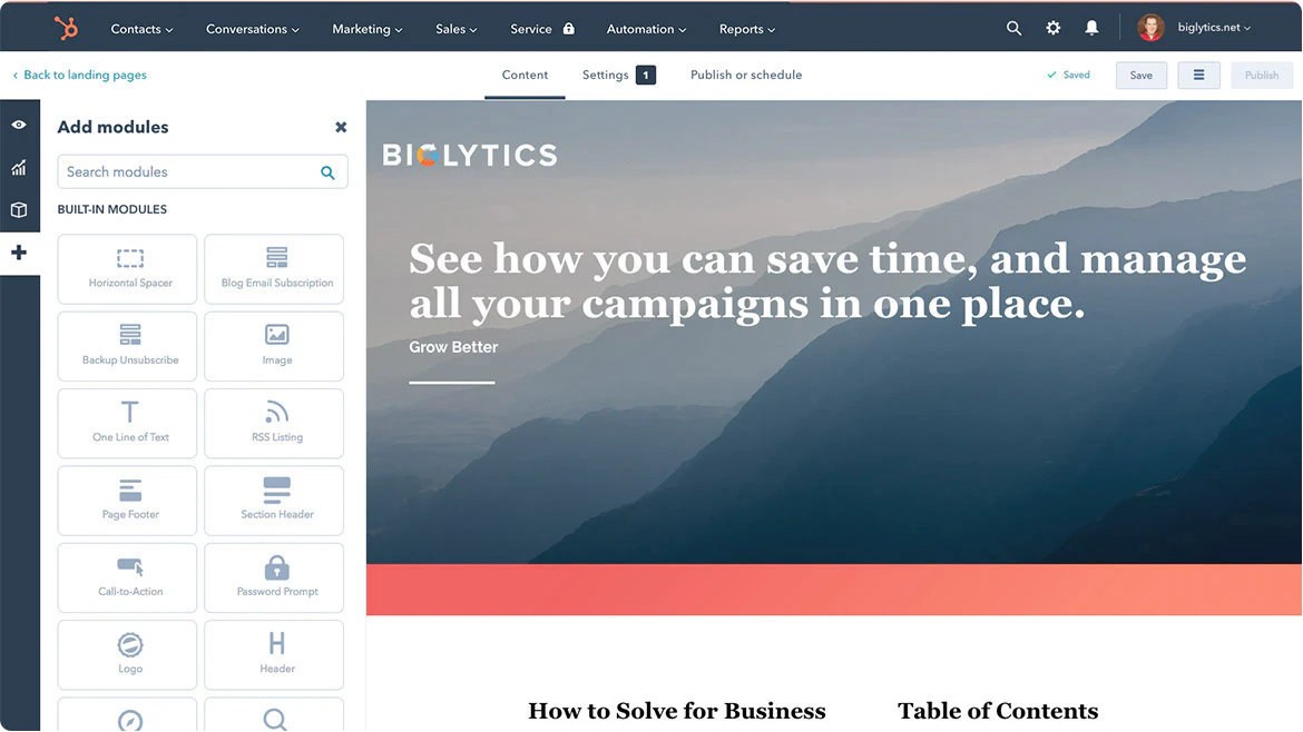 screenshot of HubSpot CMS Hub